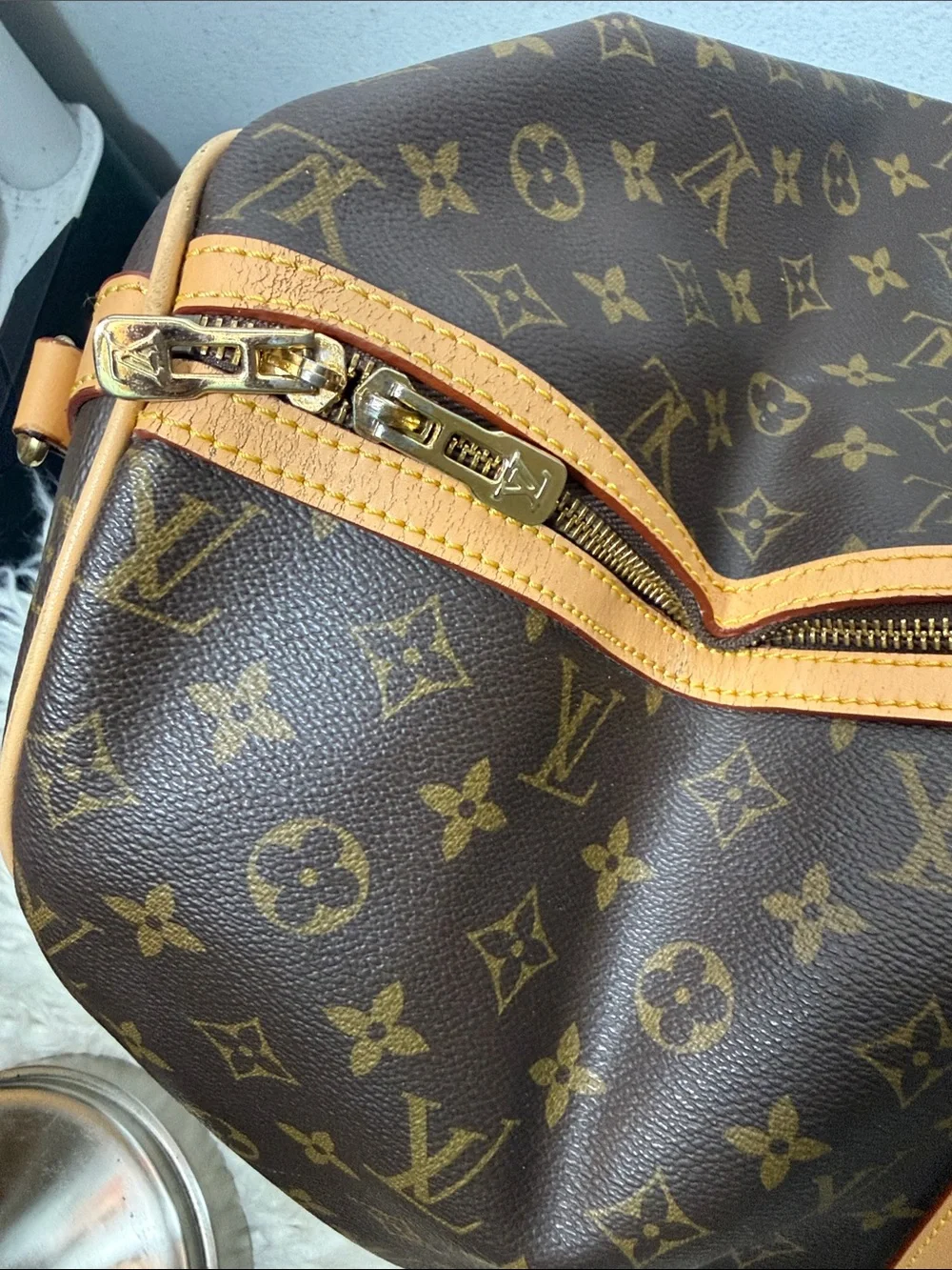 Louis Vuitton RA 780-003  Canvas Keepall Duffel Bag Brown / tan leather bag larg